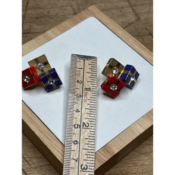 Christmas presents Earrings Square Stud Earrings With Rhinestones & Enamel Accen - Picture 3 of 7
